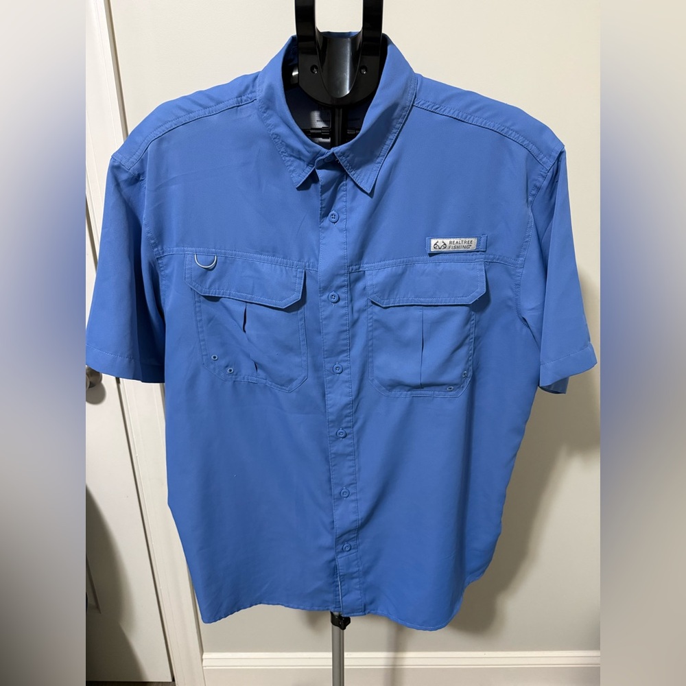 Realtree Mens Blue Yonder Vented Cape Back Short Sleeve Fishing Guide Shirt L